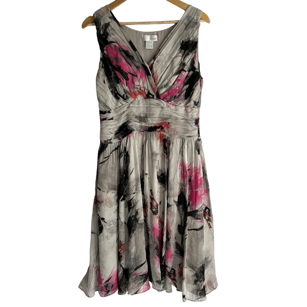 Spiegel Womens Size 10 100% Silk V Neck Artzy‎ Print Dress